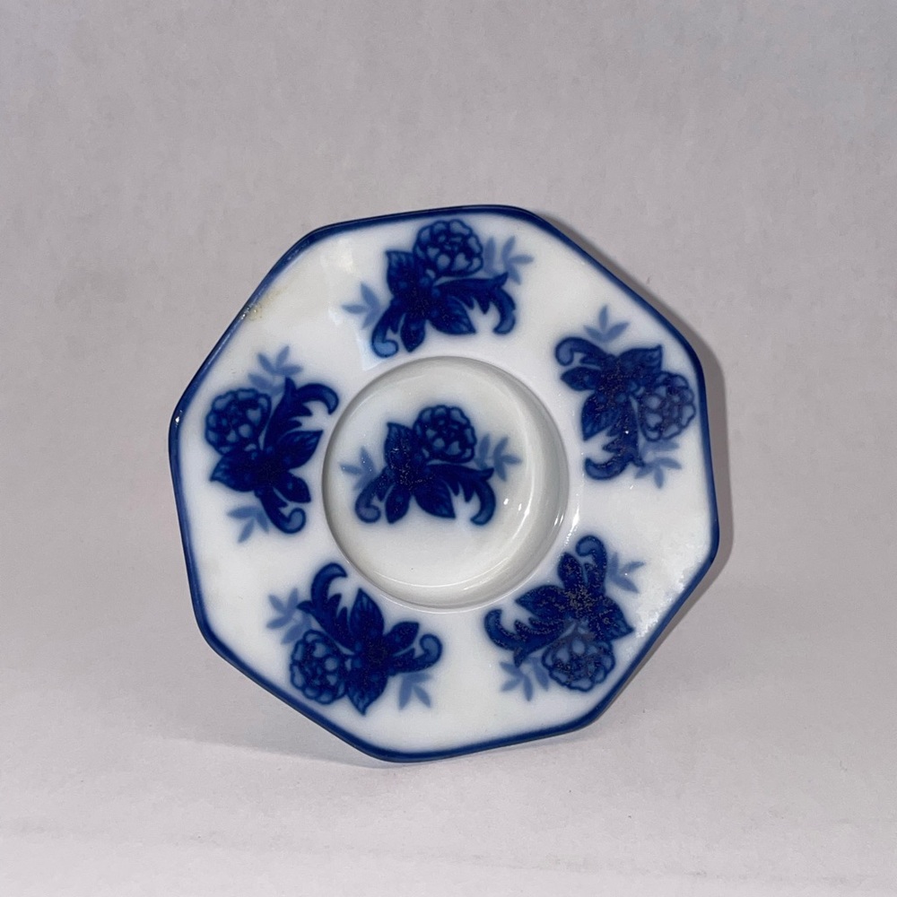 Navy and White Floral Vintage China Tea Light Saucers